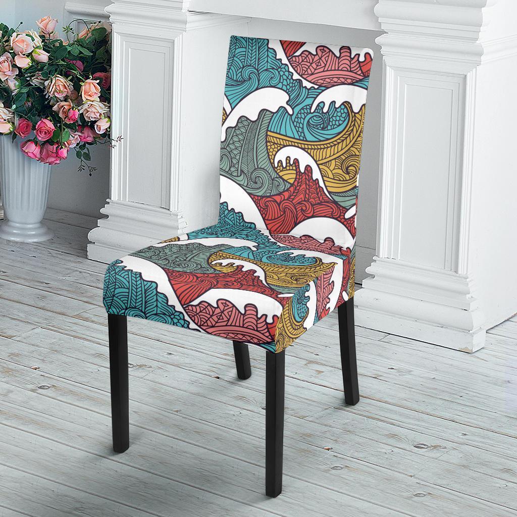 Tribal Wave Pattern Print Dining Chair Slipcover-JTAMIGO.COM