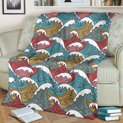 Tribal Wave Pattern Print Fleece Blanket