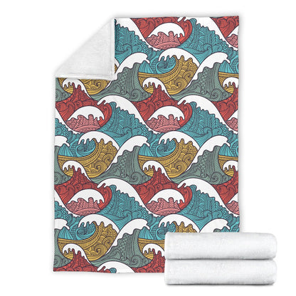 Tribal Wave Pattern Print Fleece Blanket