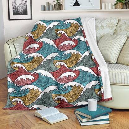 Tribal Wave Pattern Print Fleece Blanket