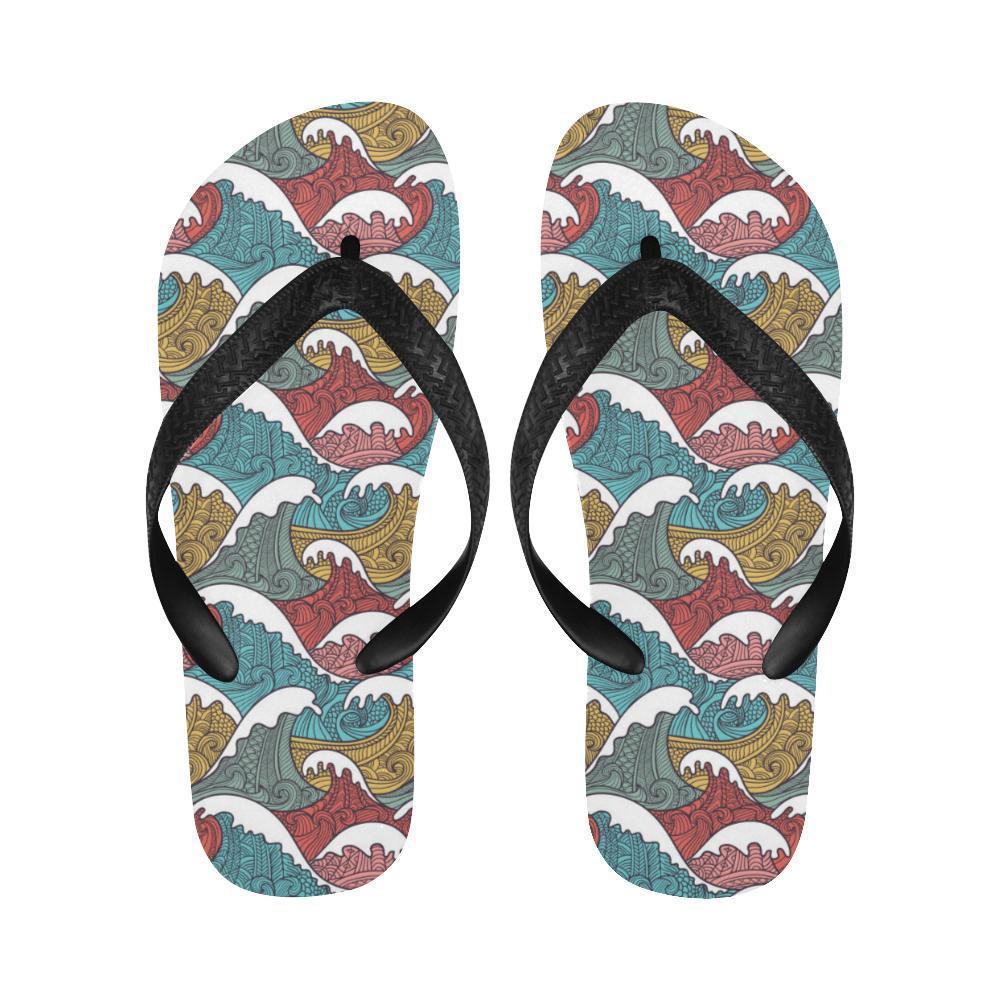 Tribal Wave Pattern Print Flip Flops-JTAMIGO.COM