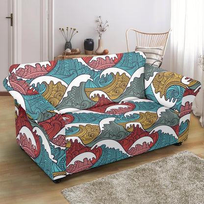 Tribal Wave Pattern Print Loveseat Slipcover-JTAMIGO.COM