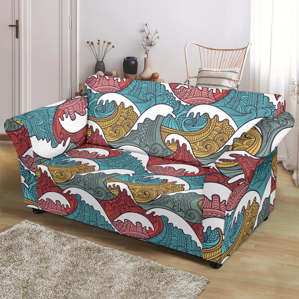 Tribal Wave Pattern Print Loveseat Slipcover-JTAMIGO.COM