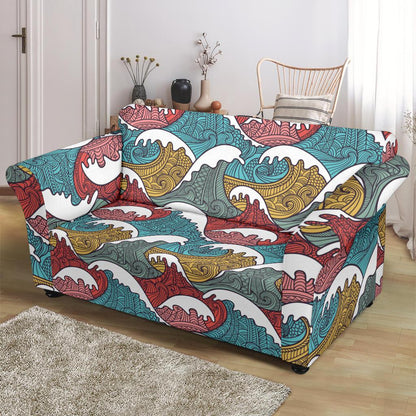 Tribal Wave Pattern Print Loveseat Slipcover-JTAMIGO.COM