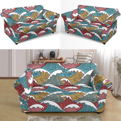 Tribal Wave Pattern Print Loveseat Slipcover-JTAMIGO.COM