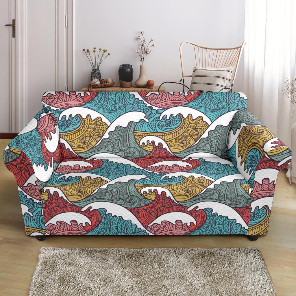 Tribal Wave Pattern Print Loveseat Slipcover-JTAMIGO.COM