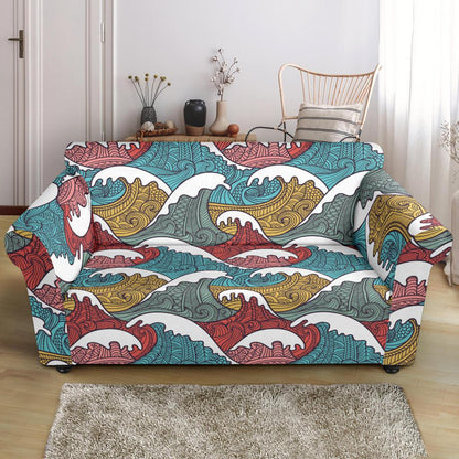 Tribal Wave Pattern Print Loveseat Slipcover-JTAMIGO.COM