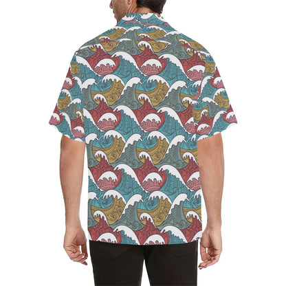Tribal Wave Pattern Print Men Aloha Hawaiian Shirt