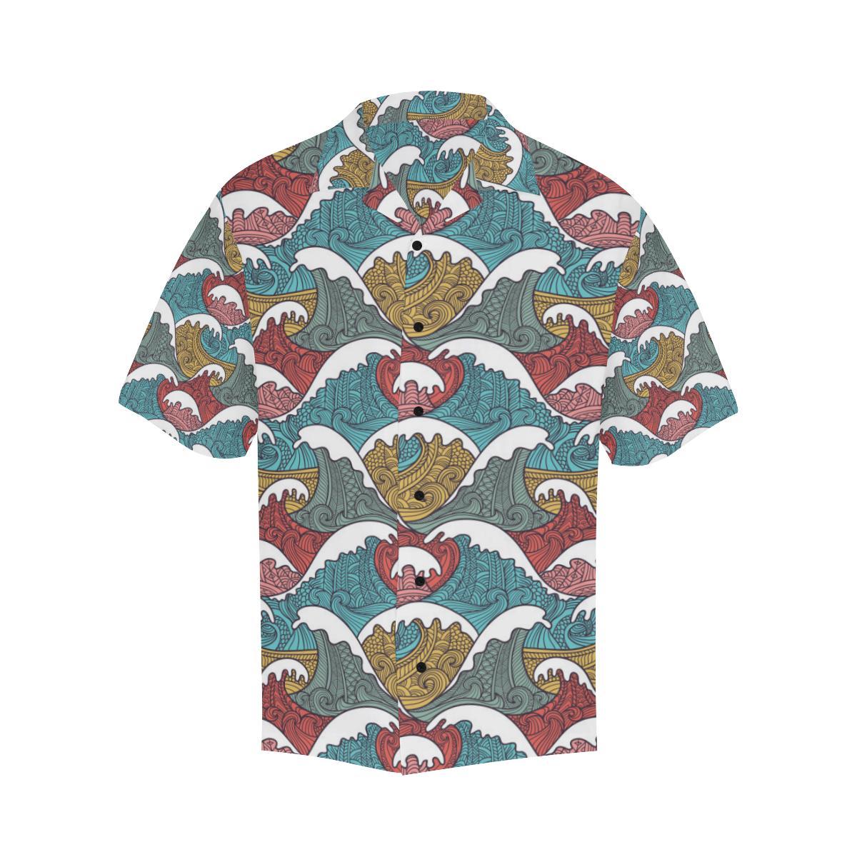 Tribal Wave Pattern Print Men Aloha Hawaiian Shirt