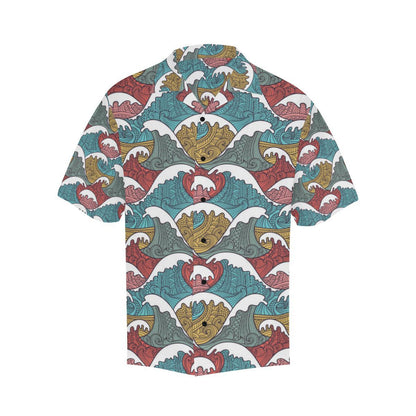 Tribal Wave Pattern Print Men Aloha Hawaiian Shirt