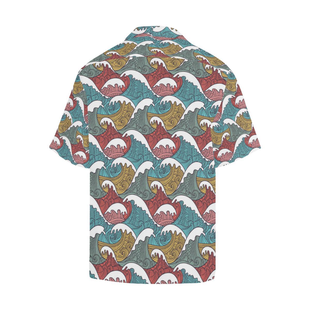 Tribal Wave Pattern Print Men Aloha Hawaiian Shirt