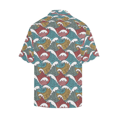 Tribal Wave Pattern Print Men Aloha Hawaiian Shirt