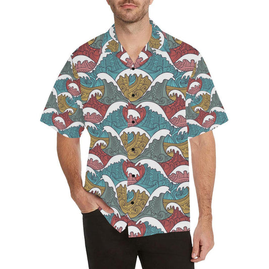Tribal Wave Pattern Print Men Aloha Hawaiian Shirt