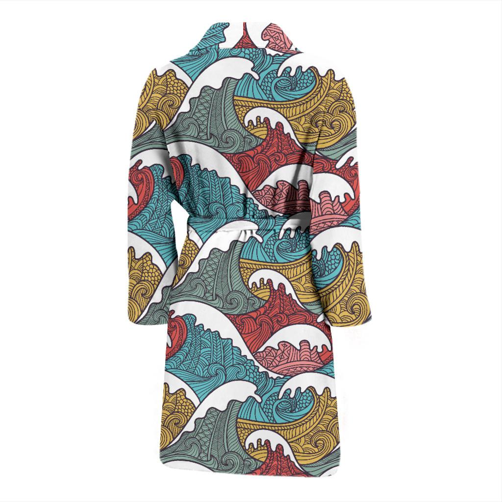 Tribal Wave Pattern Print Men Bath Robe-JTAMIGO.COM