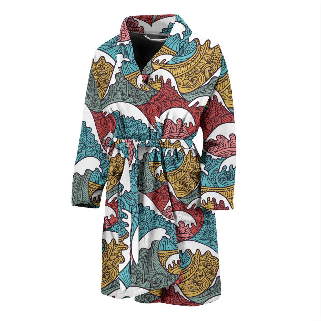 Tribal Wave Pattern Print Men Bath Robe-JTAMIGO.COM
