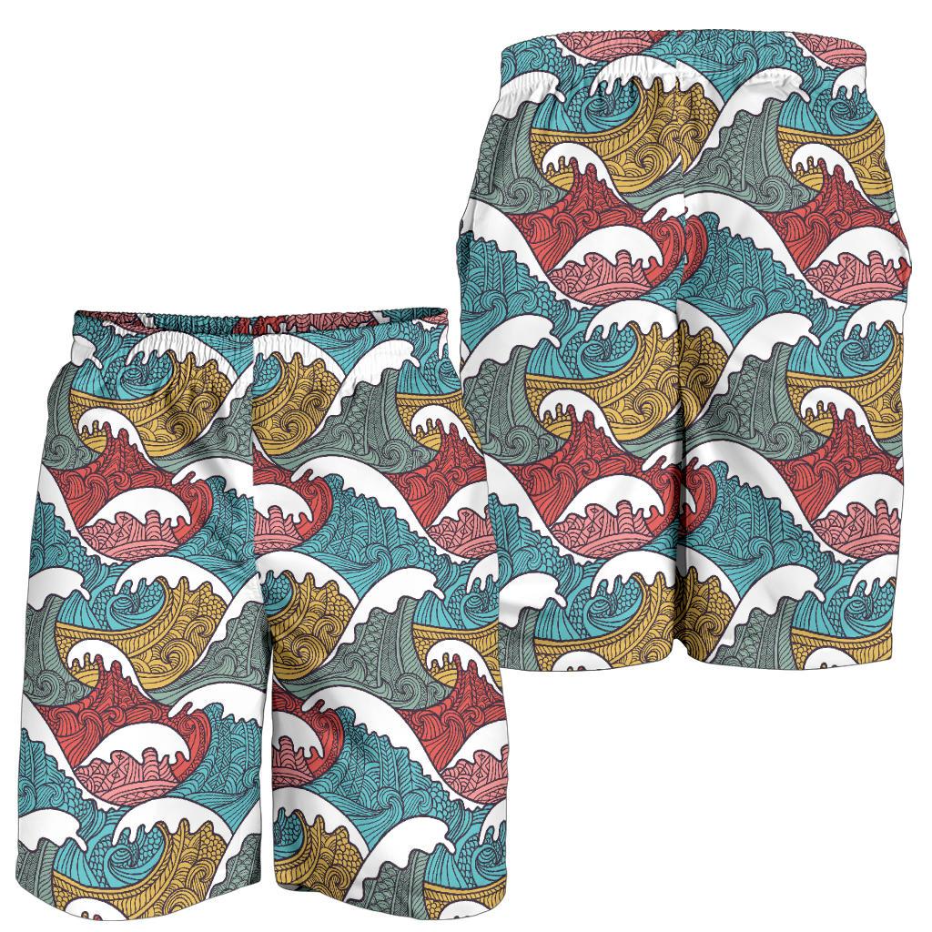 Tribal Wave Pattern Print Mens Shorts-JTAMIGO.COM