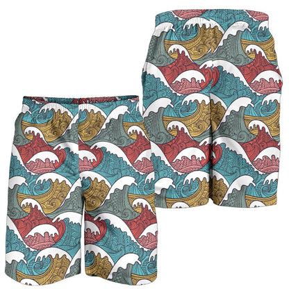 Tribal Wave Pattern Print Mens Shorts-JTAMIGO.COM