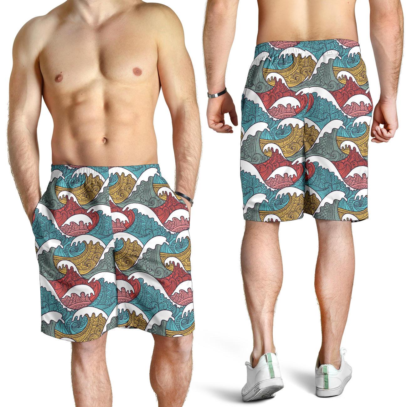 Tribal Wave Pattern Print Mens Shorts-JTAMIGO.COM