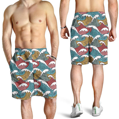Tribal Wave Pattern Print Mens Shorts-JTAMIGO.COM