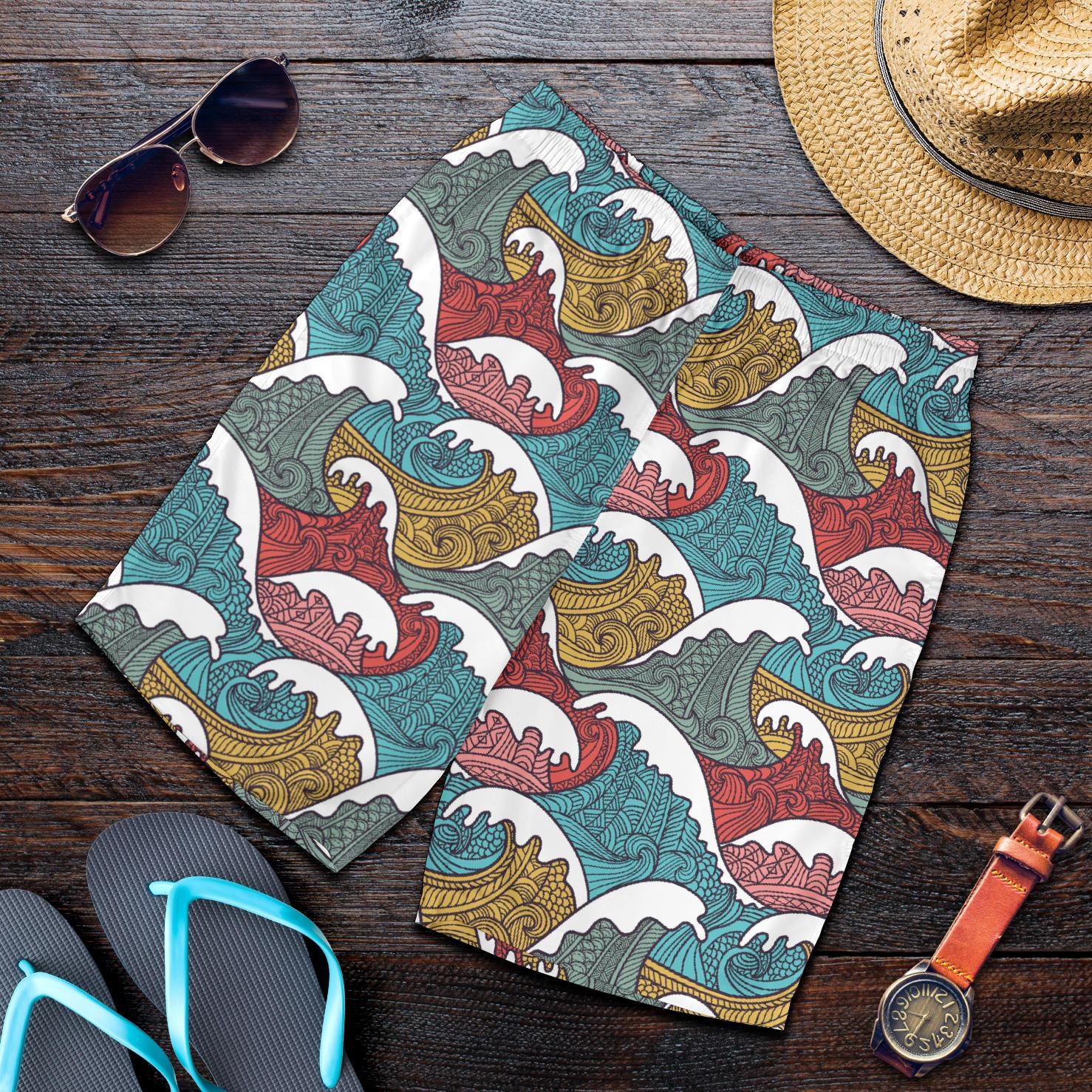 Tribal Wave Pattern Print Mens Shorts-JTAMIGO.COM
