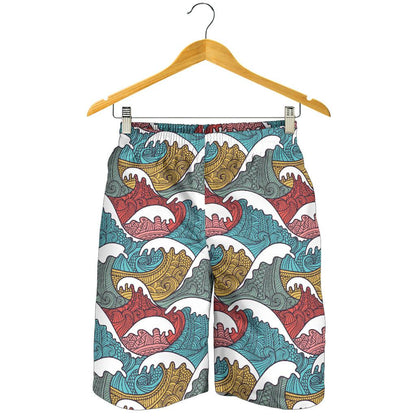 Tribal Wave Pattern Print Mens Shorts-JTAMIGO.COM