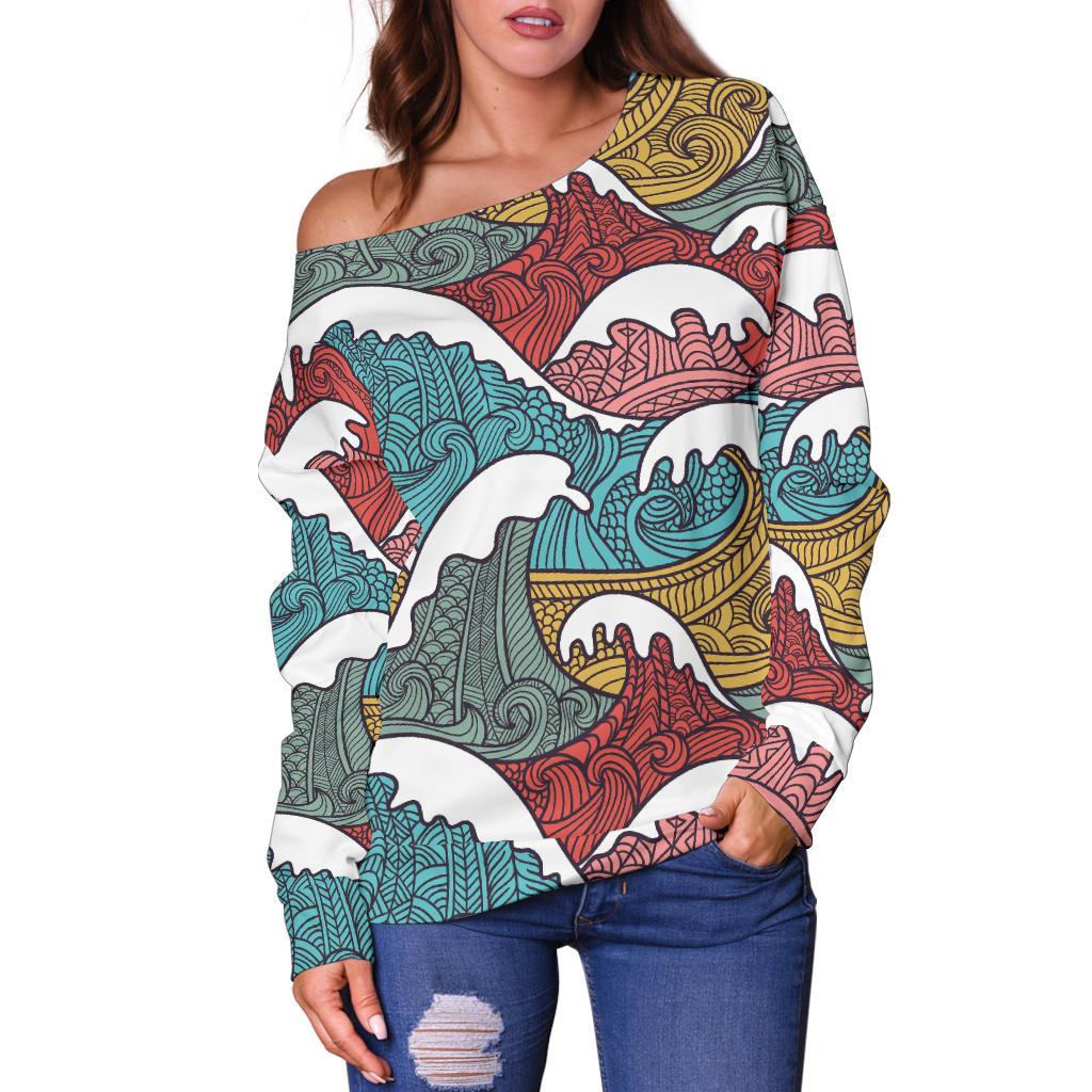 Tribal Wave Pattern Print Off Shoulder Sweatshirt