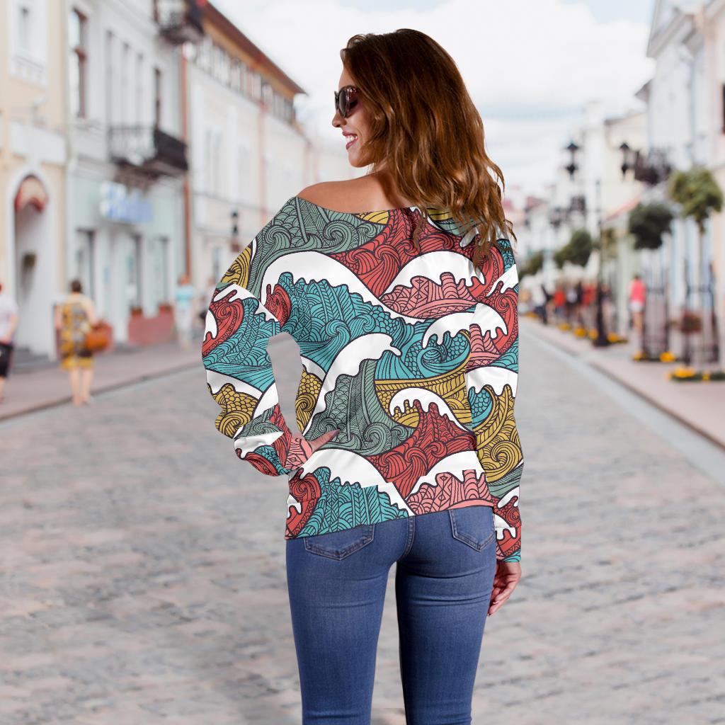Tribal Wave Pattern Print Off Shoulder Sweatshirt