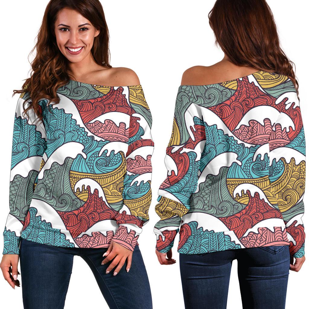Tribal Wave Pattern Print Off Shoulder Sweatshirt