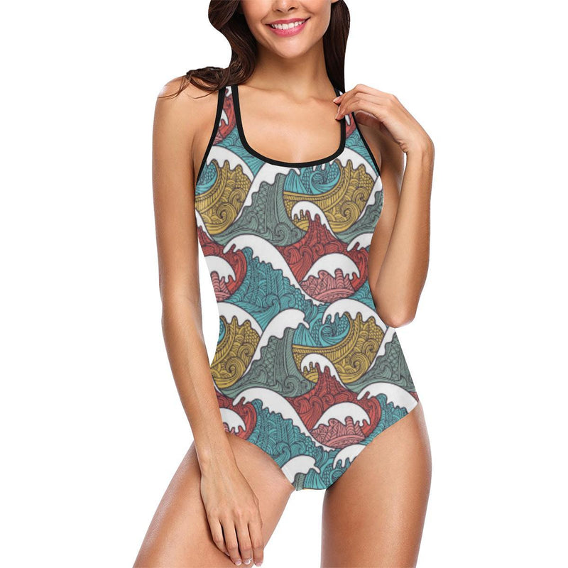 Tribal Wave Pattern Print One Piece Swimsuit-JTAMIGO.COM