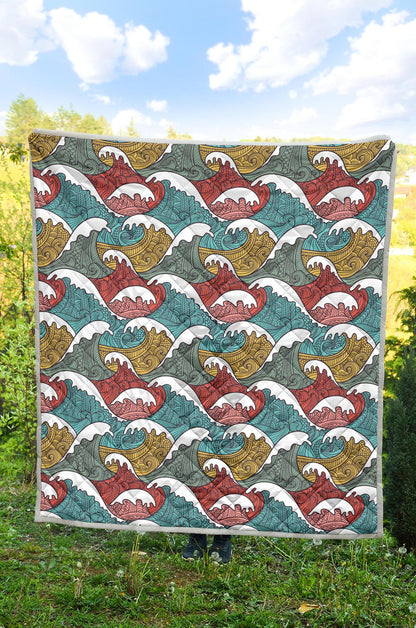 Tribal Wave Pattern Print Premium Quilt-JTAMIGO.COM