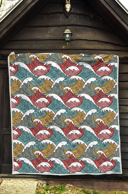 Tribal Wave Pattern Print Premium Quilt-JTAMIGO.COM