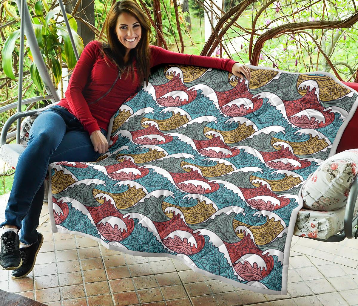 Tribal Wave Pattern Print Premium Quilt-JTAMIGO.COM