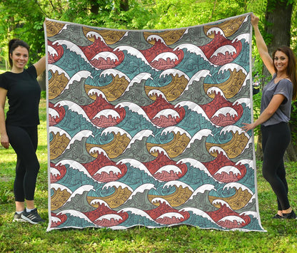 Tribal Wave Pattern Print Premium Quilt-JTAMIGO.COM