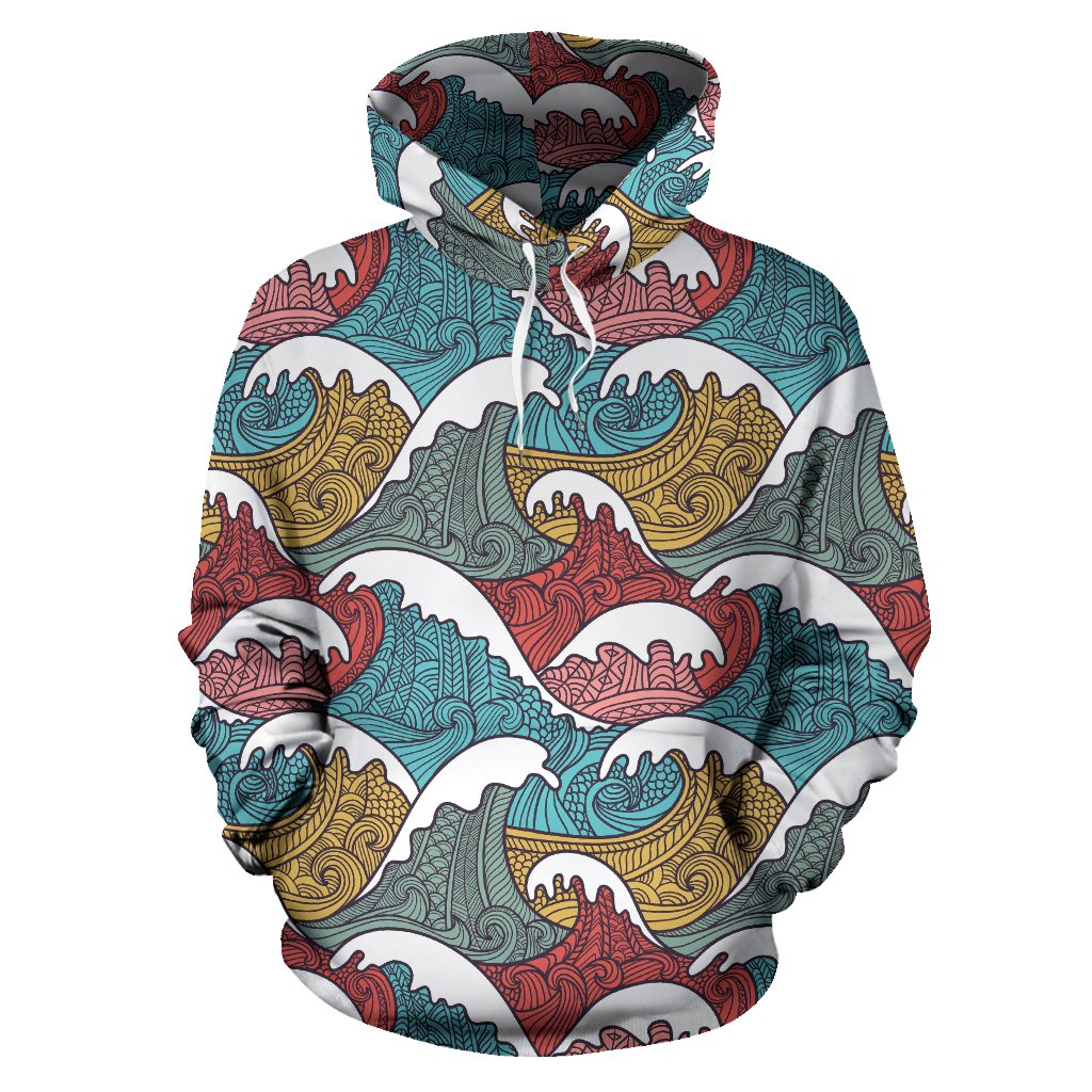 Tribal Wave Pattern Print Pullover Hoodie