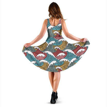 Tribal Wave Pattern Print Sleeveless Dress