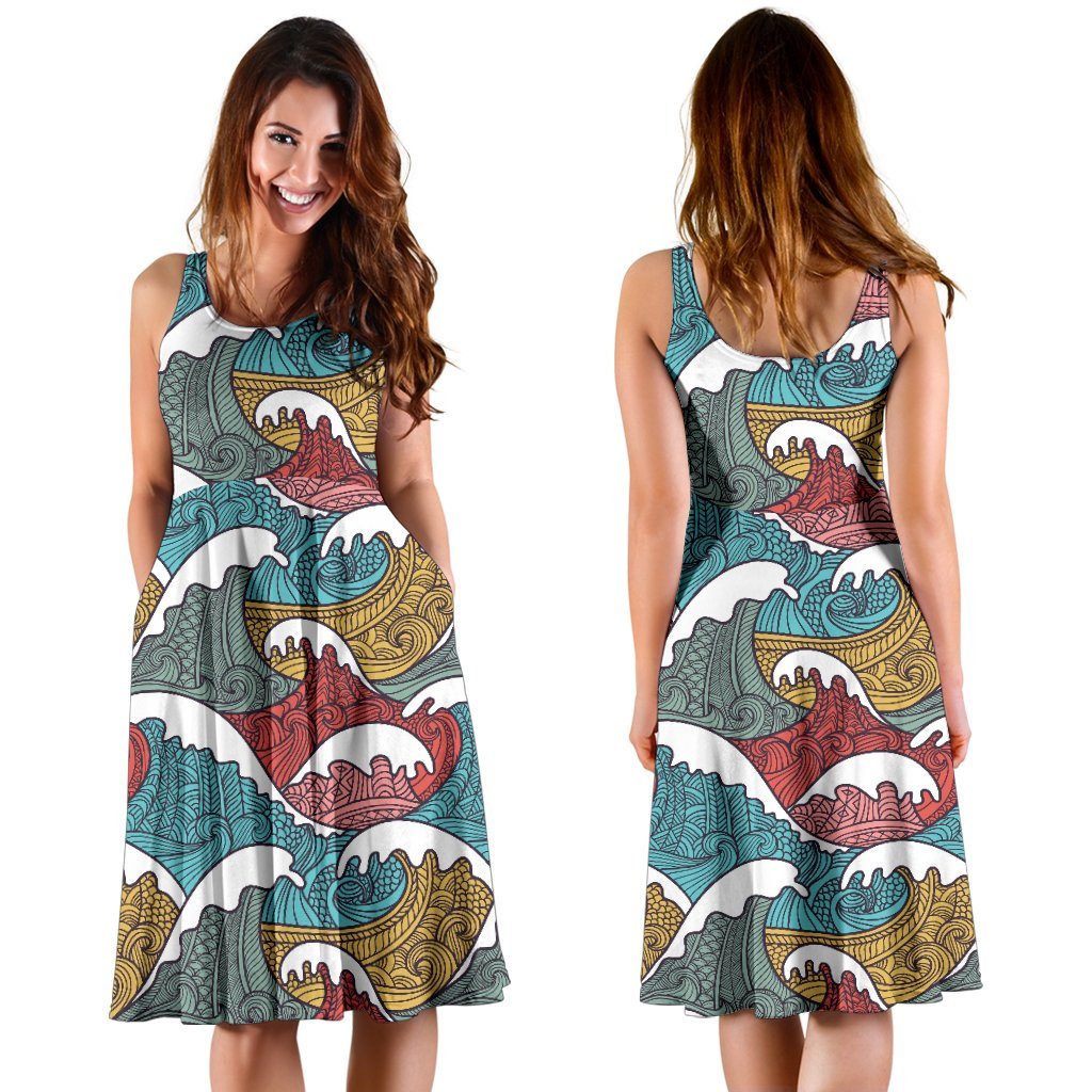Tribal Wave Pattern Print Sleeveless Dress