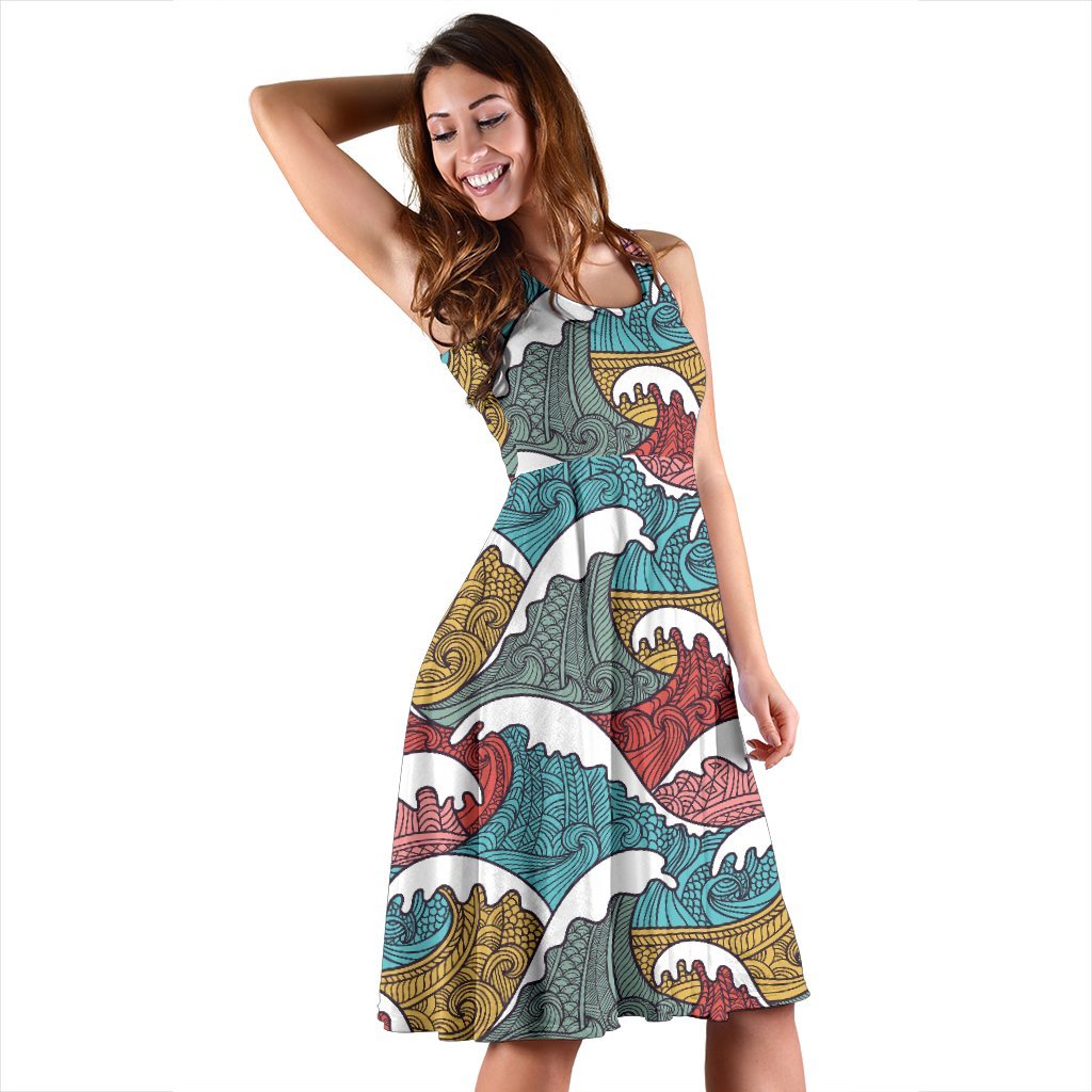 Tribal Wave Pattern Print Sleeveless Dress