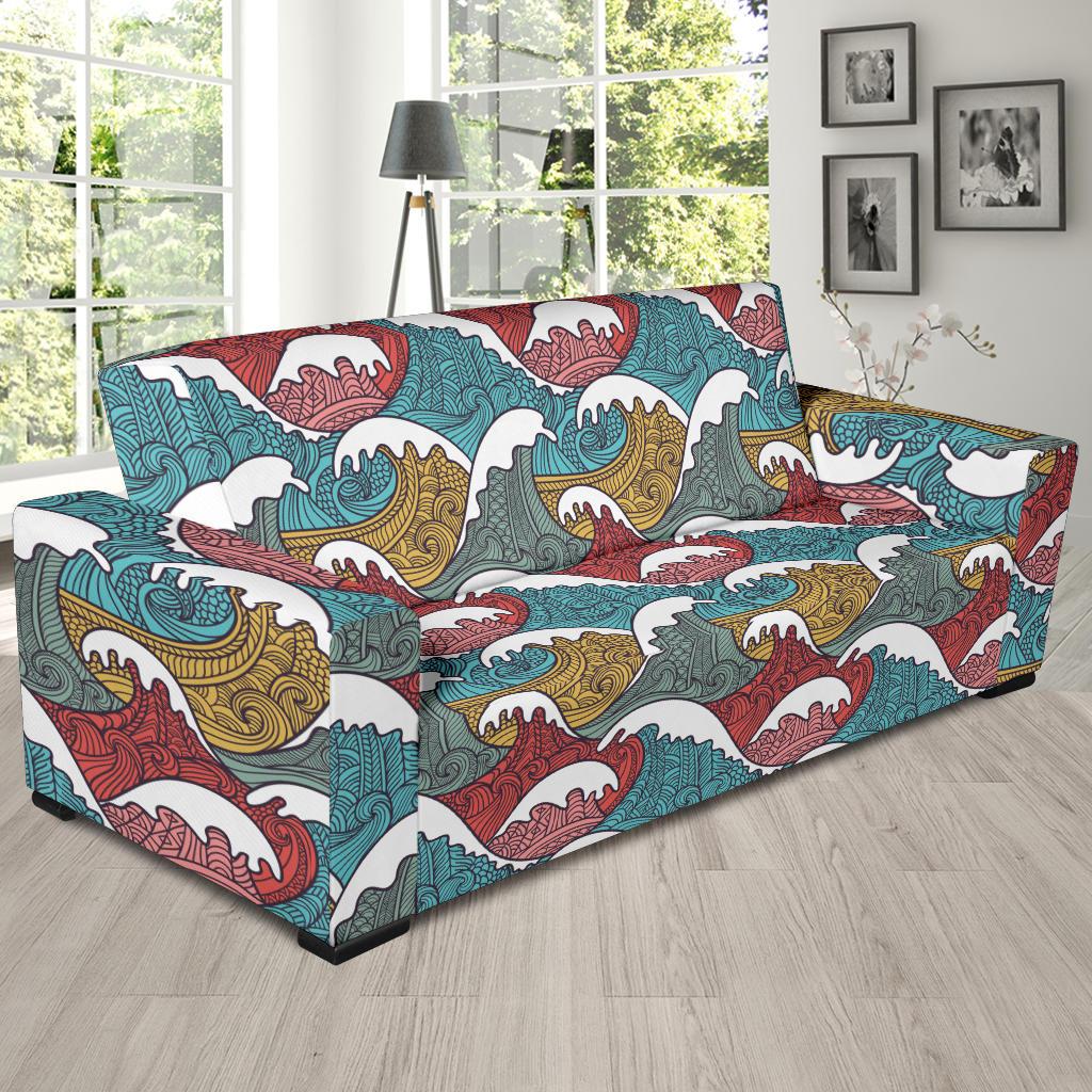 Tribal Wave Pattern Print Sofa Slipcover-JTAMIGO.COM