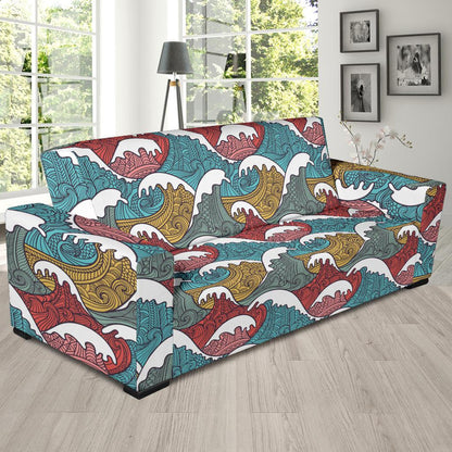 Tribal Wave Pattern Print Sofa Slipcover-JTAMIGO.COM