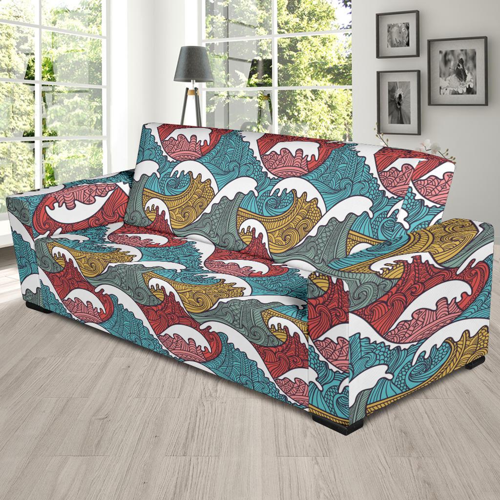 Tribal Wave Pattern Print Sofa Slipcover-JTAMIGO.COM