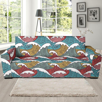 Tribal Wave Pattern Print Sofa Slipcover-JTAMIGO.COM