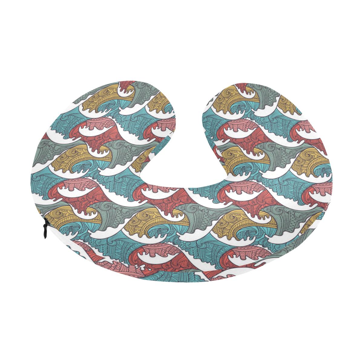 Tribal Wave Pattern Print U-Shaped Travel Neck Pillow-JTAMIGO.COM