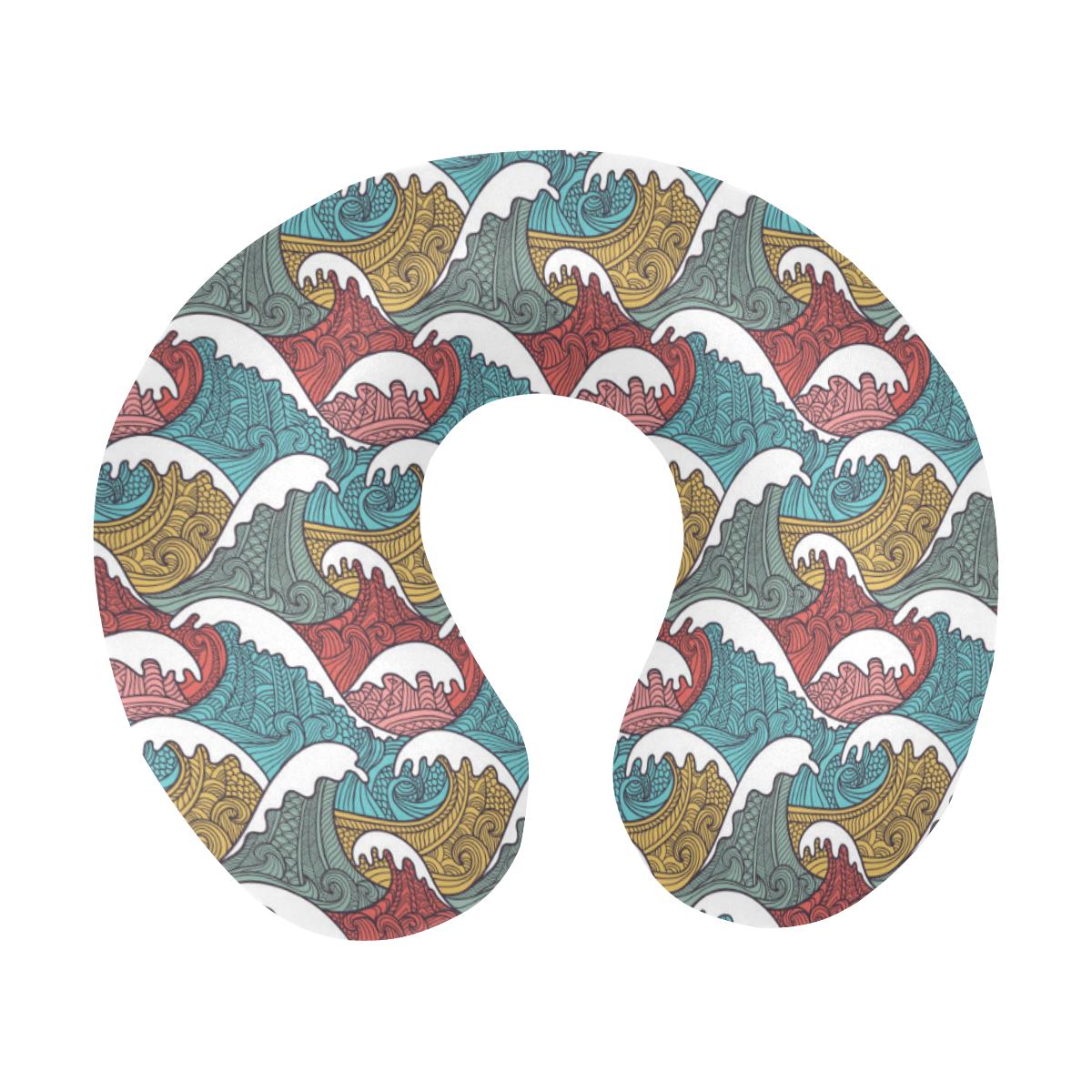 Tribal Wave Pattern Print U-Shaped Travel Neck Pillow-JTAMIGO.COM