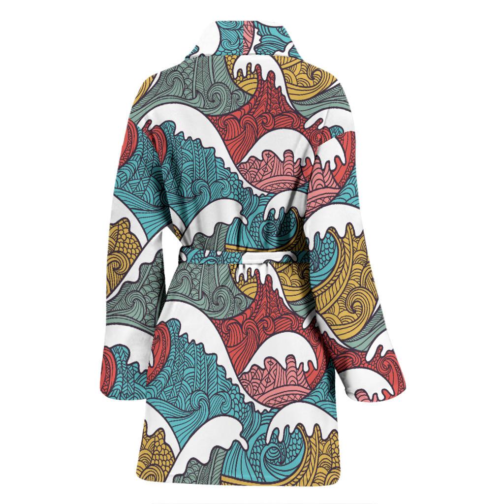 Tribal Wave Pattern Print Women Bath Robe-JTAMIGO.COM