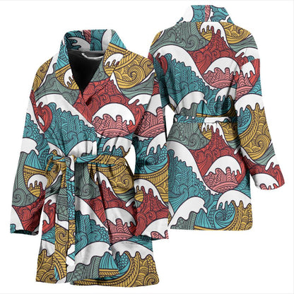 Tribal Wave Pattern Print Women Bath Robe-JTAMIGO.COM