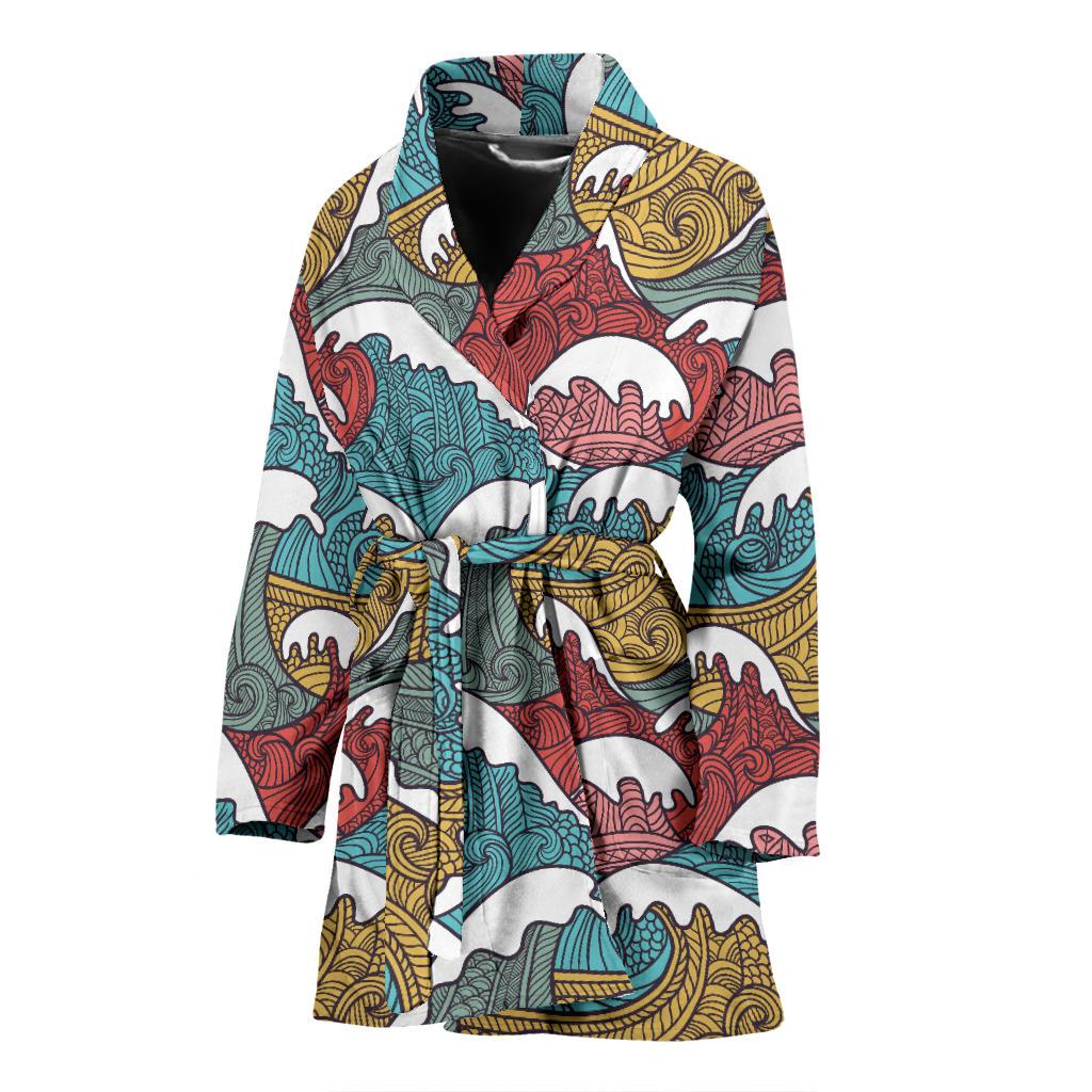 Tribal Wave Pattern Print Women Bath Robe-JTAMIGO.COM