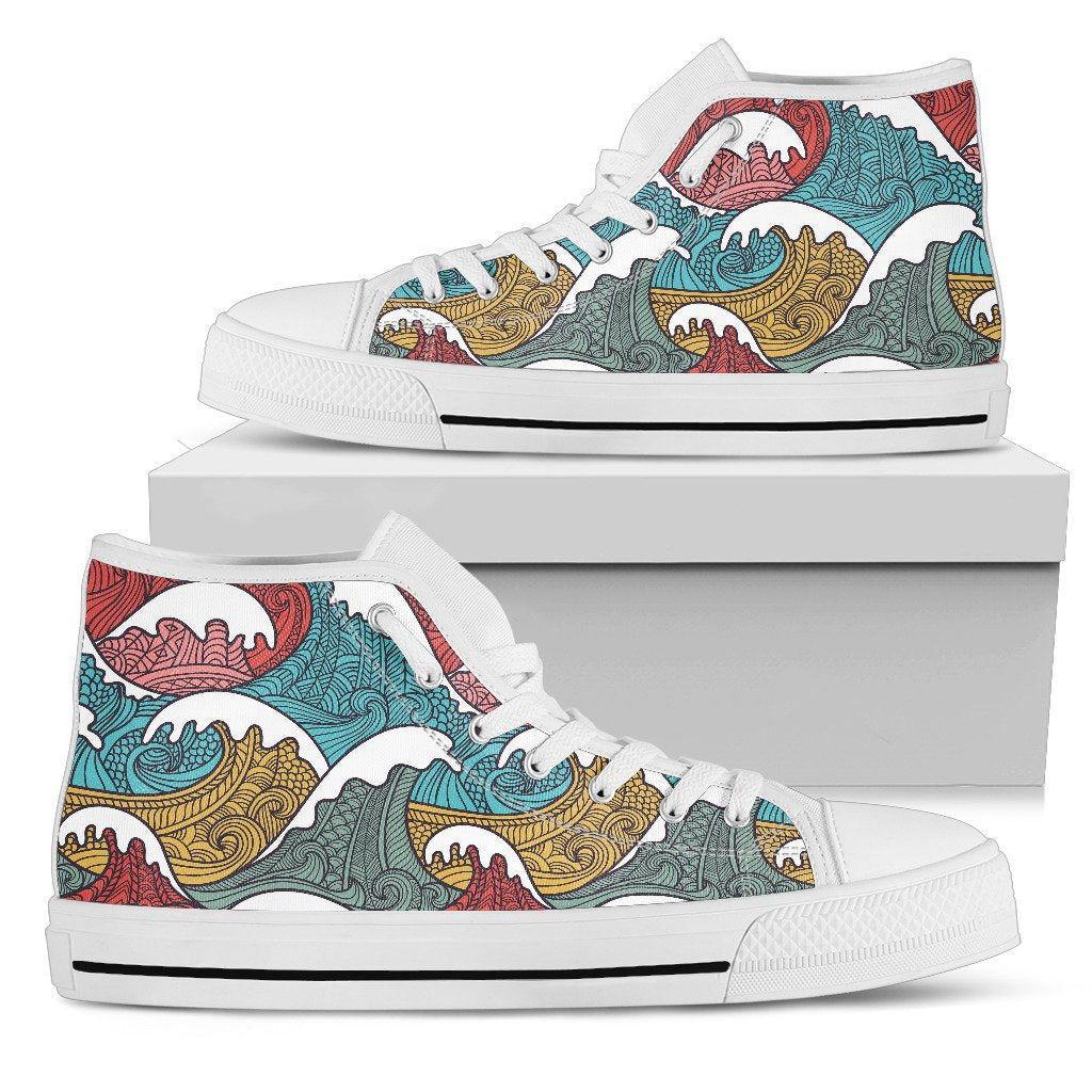 Tribal Wave Pattern Print Women High Top Shoes