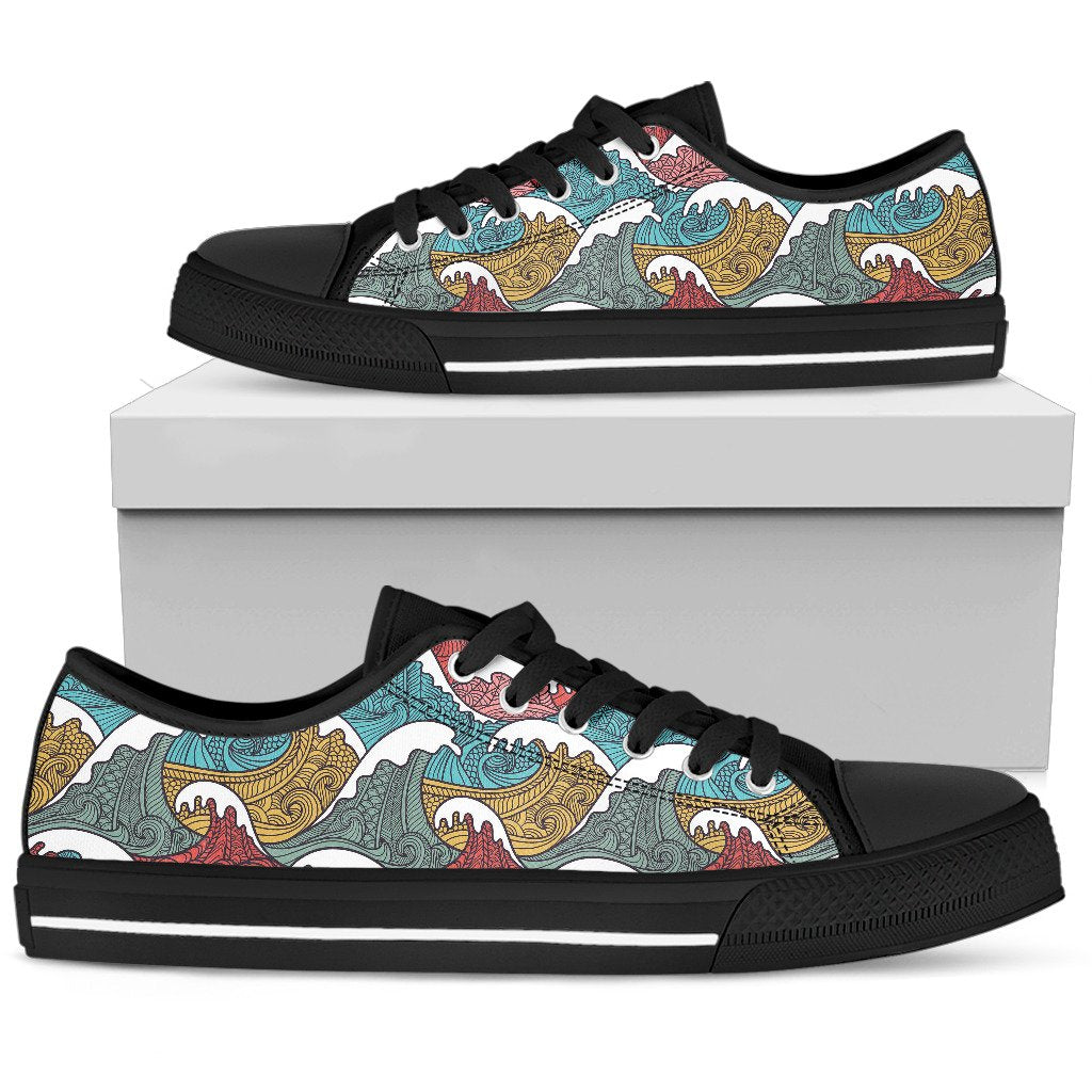 Tribal Wave Pattern Print Women Low Top Shoes-JTAMIGO.COM