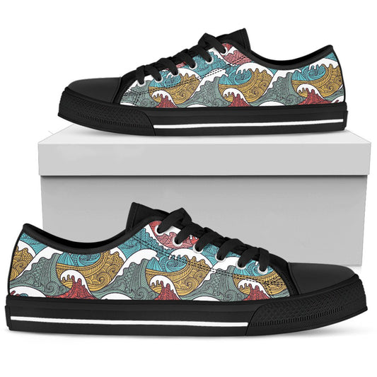 Tribal Wave Pattern Print Women Low Top Shoes-JTAMIGO.COM