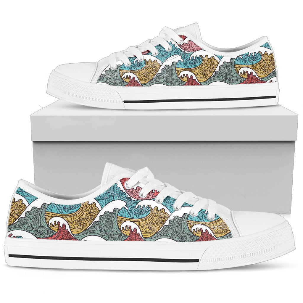 Tribal Wave Pattern Print Women Low Top Shoes-JTAMIGO.COM